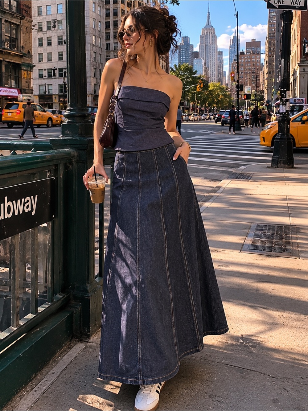 Urban Revivo Denim Maxi Skirt & Strapless Top Set Bundle Women’s Size 4